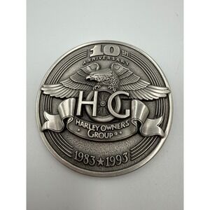 Harley Davidson HOG 10th Anniversary Coin 1983-1993 Silver Tone Medallion